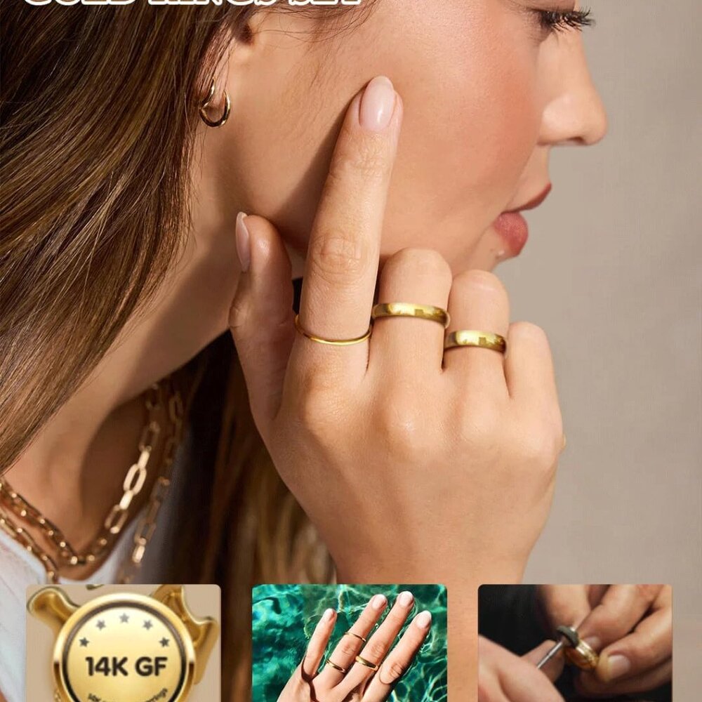 Versatile Stackable Gold Rings - 14k Plated Weddi… - image 7